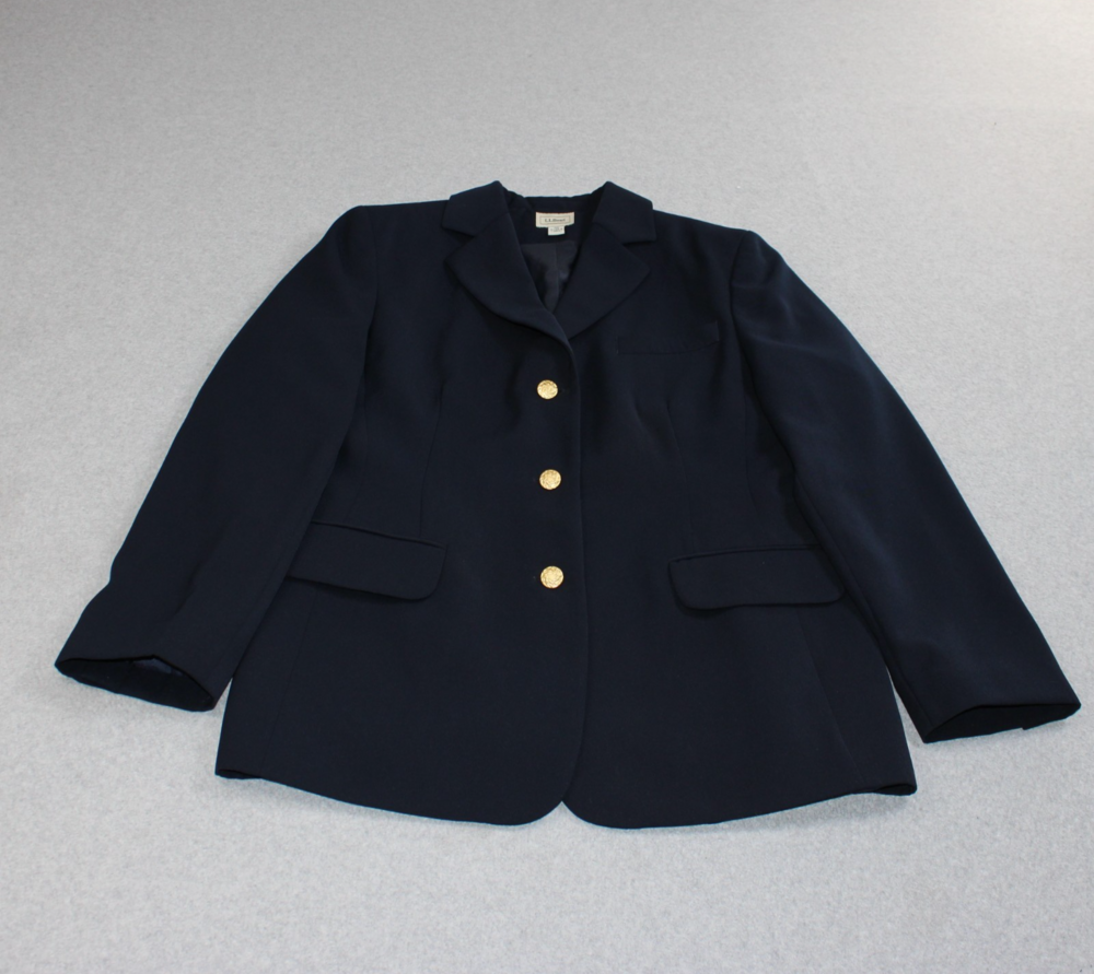 LL Bean Blazer Women 10 Blue Gold Button Jacket Academia Heritage Capsule Office
